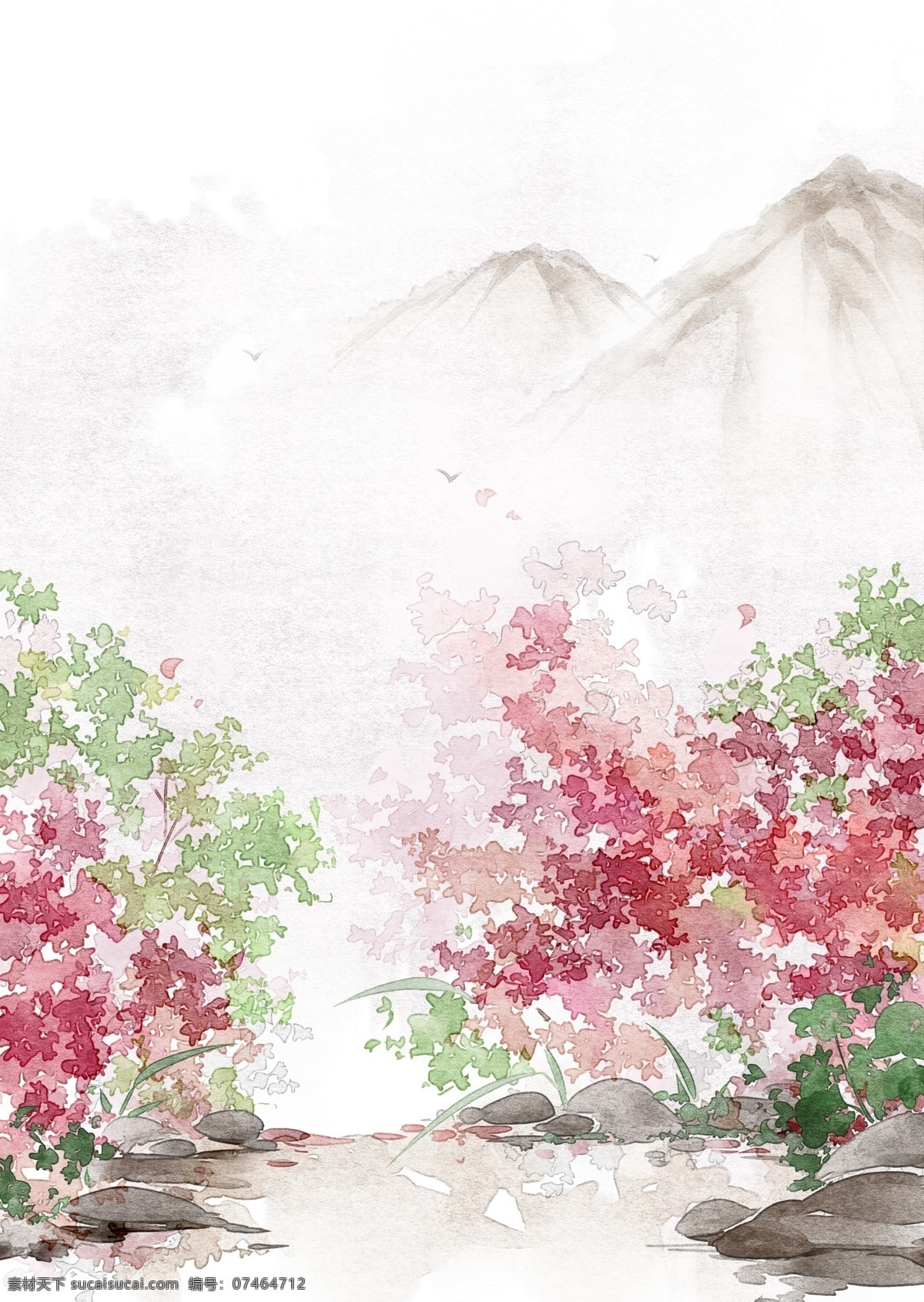 古风 水墨 山水 背景 广告背景 海报 花 七夕 中国风 卡通手绘