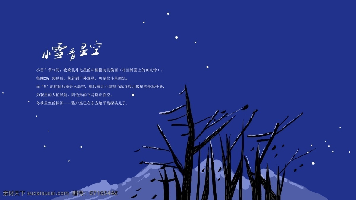 节气 小雪 插画 夜 星空 psd素材 冬季 二十四节气 树枝 雪景素材 24节气 24节气插画 小雪插画 星座图 鹰 在树上的鹰 手绘