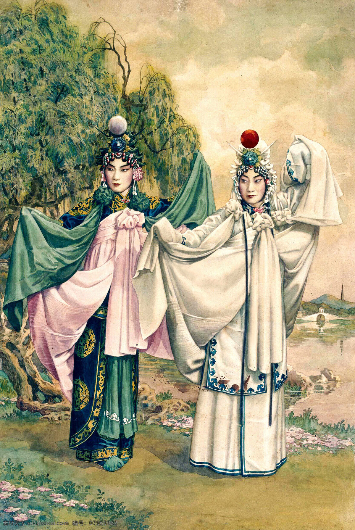 白蛇传 美术 年画 人物画 神话人物 戏曲人物 仙女 白娘子 青蛇 动作 表情 西湖景 年画艺术 年画图集3 绘画书法 文化艺术