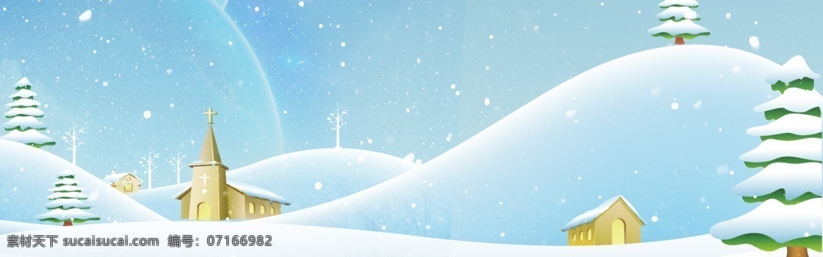 景色 冬季 卡通 上 新 促销 banner 背景 雪花 雪景 唯美 梦幻 白色 树枝 松树