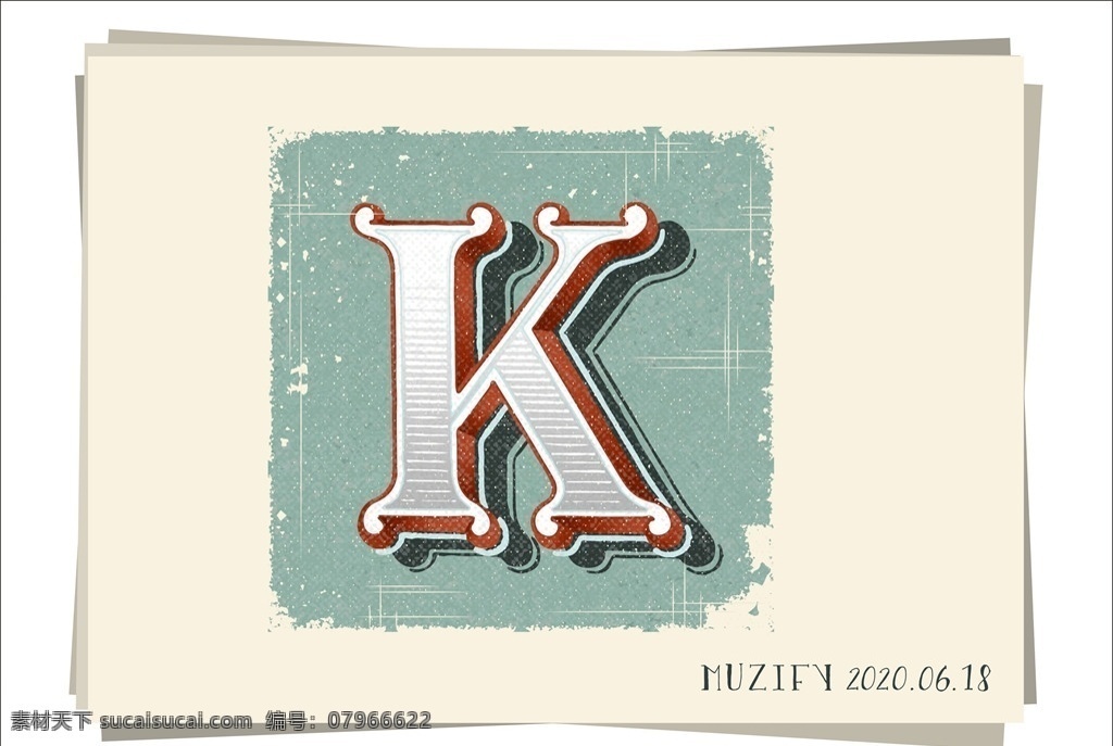 k 复古字母设计 复古 字体设计 英文字母 花式字体 做旧字体 立体效果 矢量 字体素材 logo设计