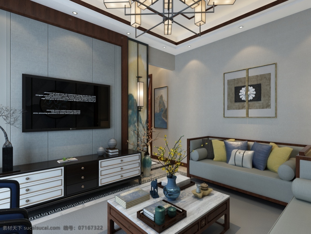 新中式客厅 新中式 客厅 复古 文化 气息 3d设计 室内模型