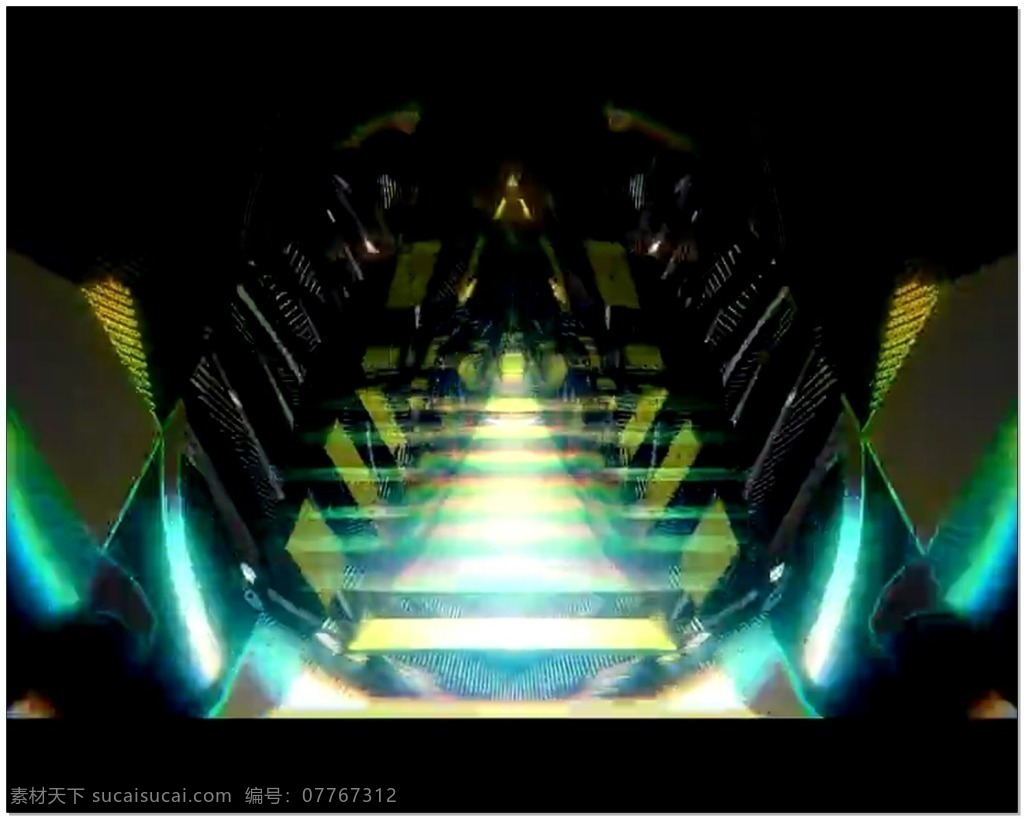 青色 过道 视频 光芒 黄色 科幻 视频素材 动态视频素材