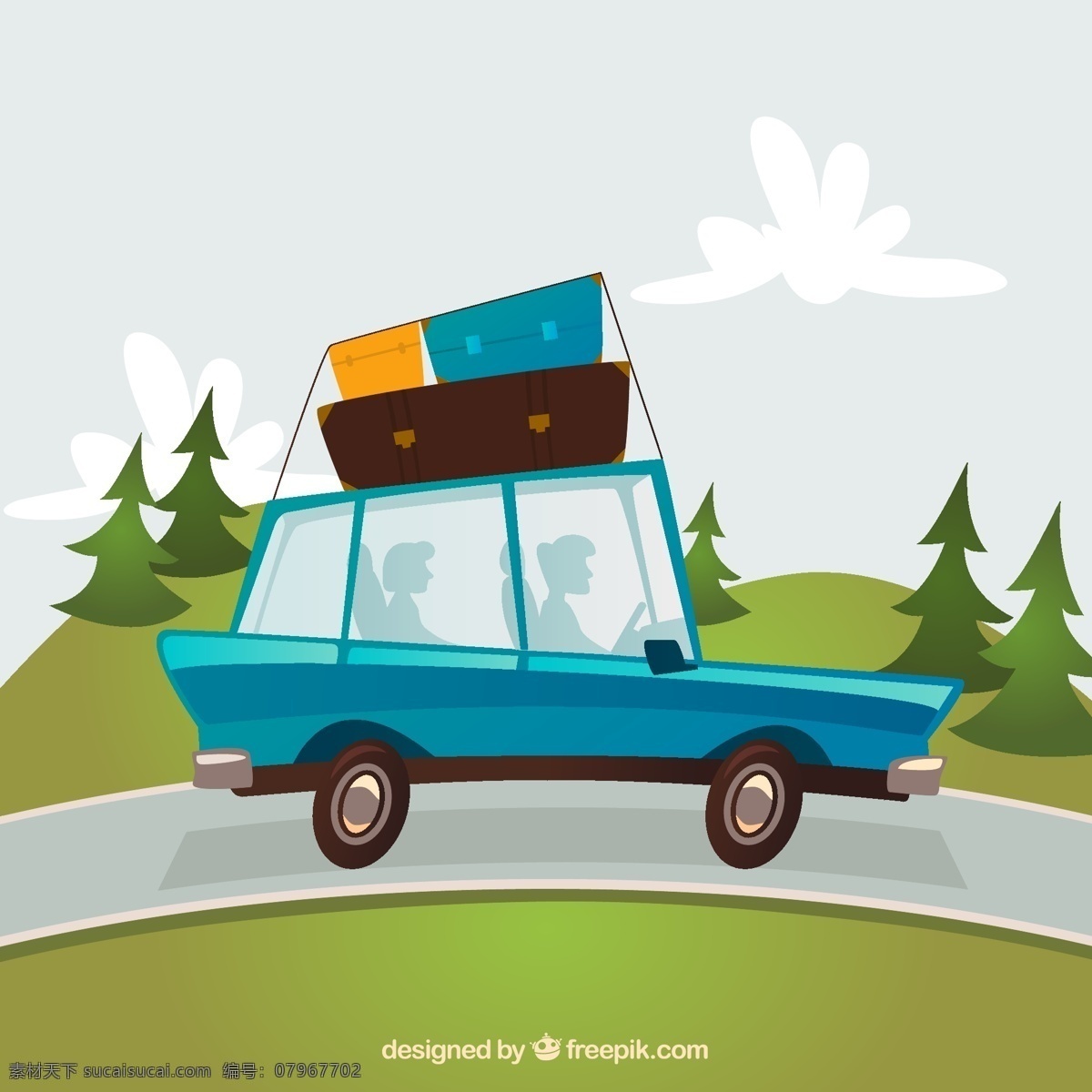 私家 旅行车 矢量 道路 云朵物 旅行 郊区 高清图片