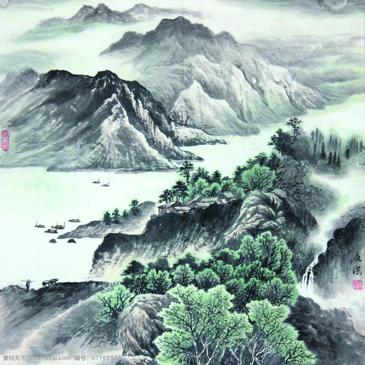 国画山峰 山水画 国画 水墨山水画 国画山水画 群山 中国画山水 树 水墨画 文化艺术 绘画书法 gh 白色