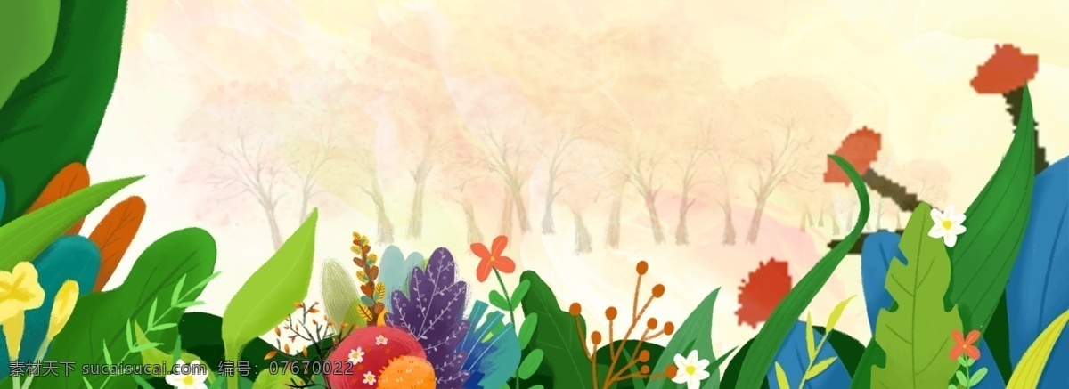 简约 卡通 花草 大 森林 广告 背景 大森林 绿色 树 叶 通用 草