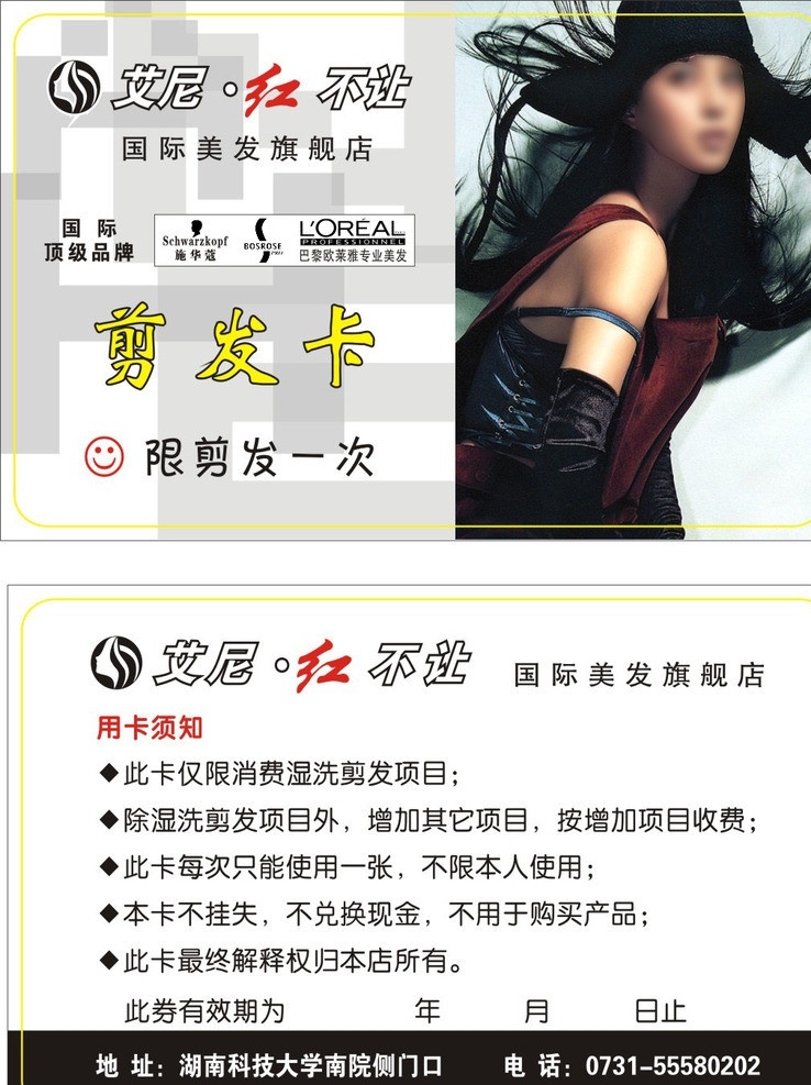 艾妮美发卡 美容 美发 贵宾卡 会员卡 积分卡 美女 名片卡片 矢量