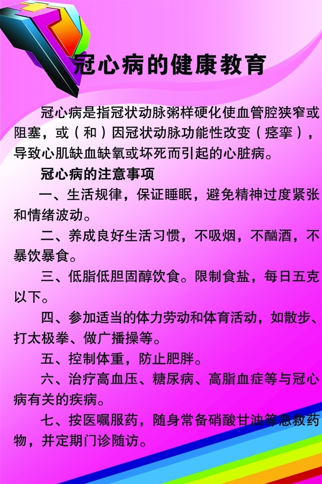 冠心病 健康教育 冠心病的健 康教育 医院宣传 展板 简介 室内展板