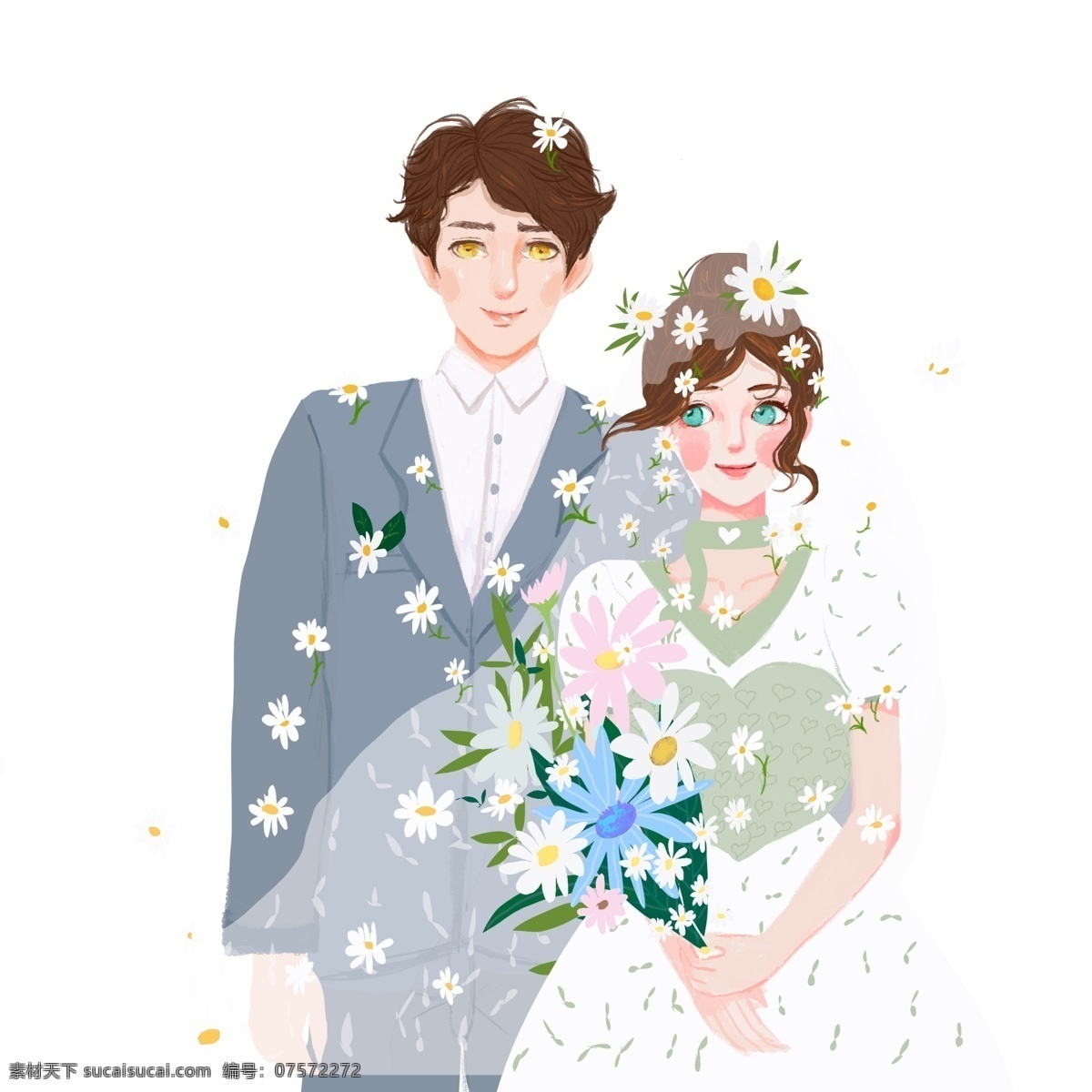 清新 唯美 婚礼 季 新郎 新娘 商用 元素 人物插画 手绘 婚礼季 psd设计