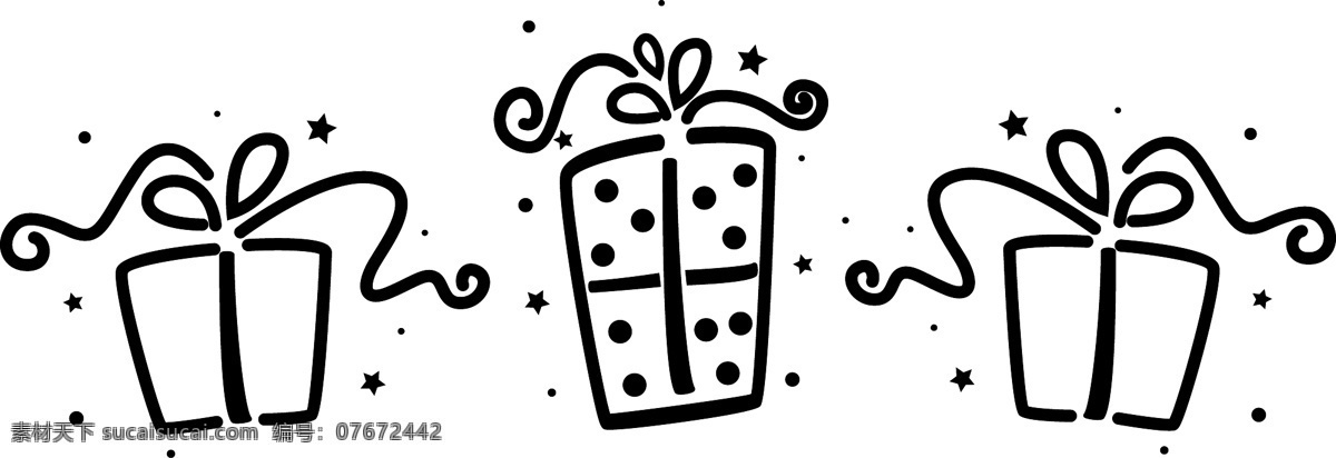圣诞节 礼物 插画 单色 花纹 礼盒 圣诞树 矢量素材 图案 图标 线条 节日素材