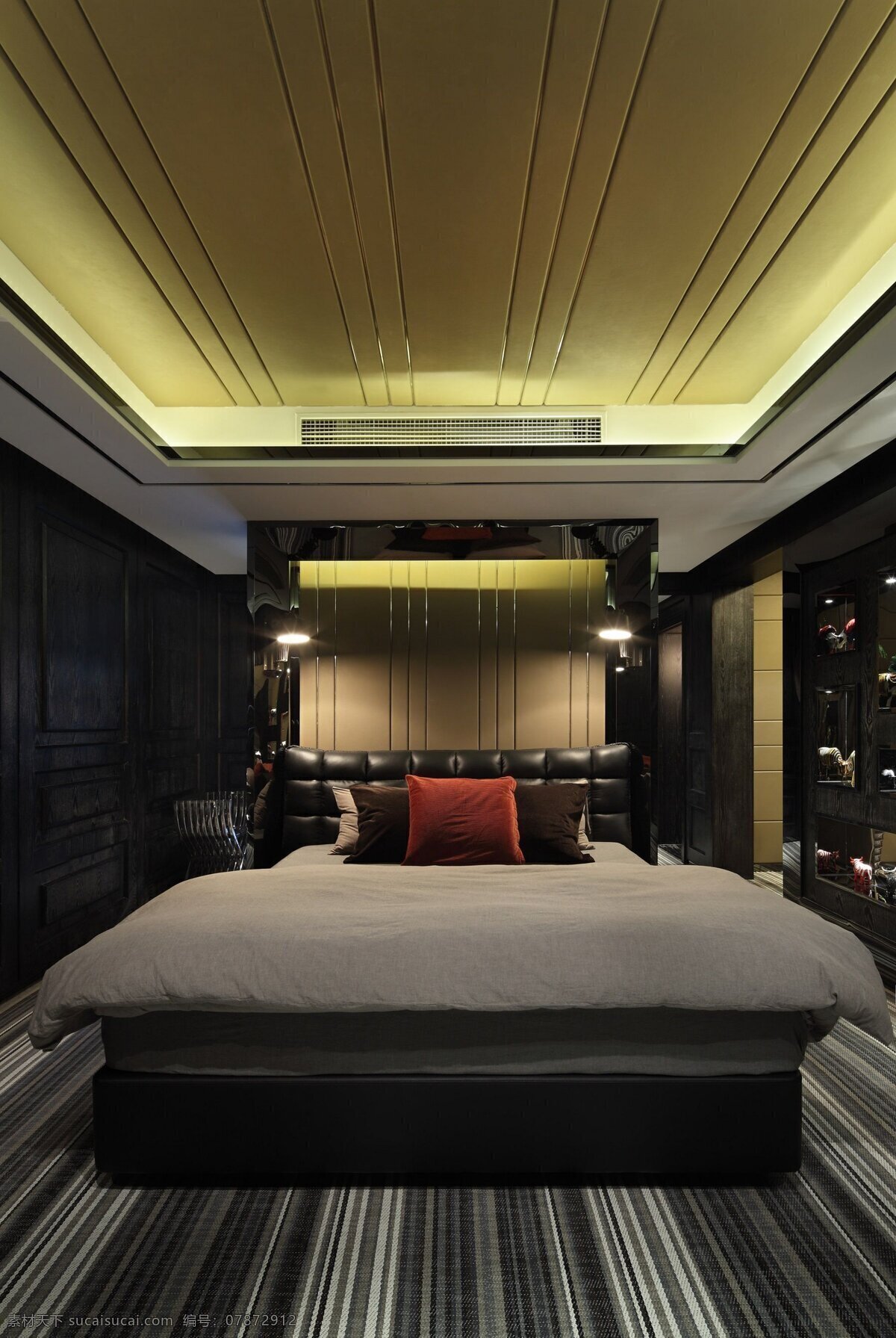简约 风 室内设计 卧室 天花板 效果图 现代 床 条纹地板 家装