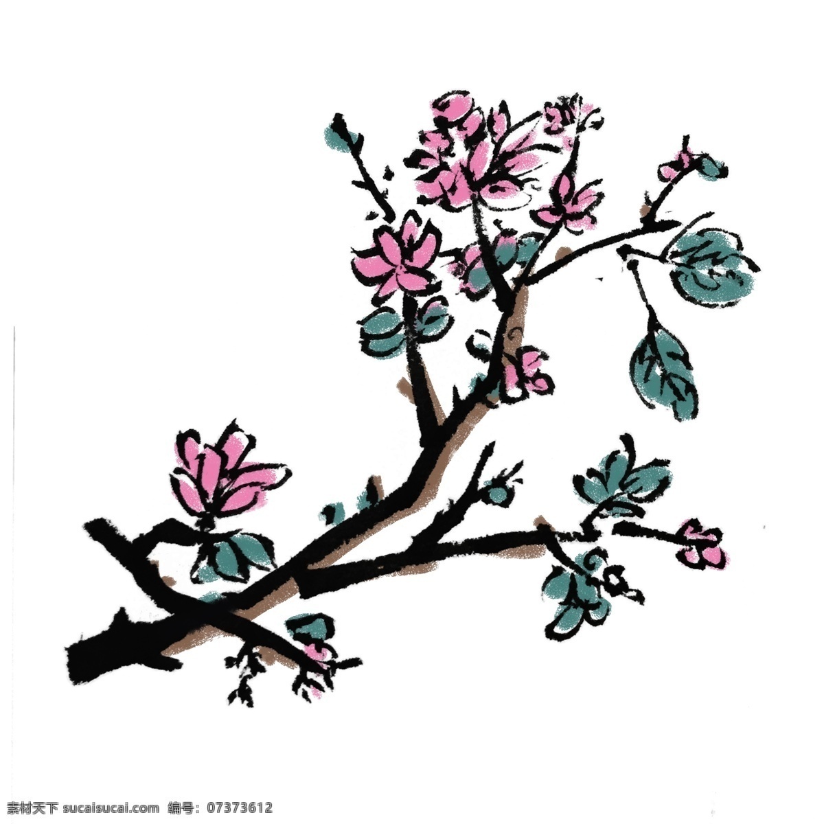 中国 风 水墨 桃花 手绘 插画 中国风 古风 水墨风 墨迹 夏季 彩色 春天 生动 花草 国风 国画 花鸟 小景
