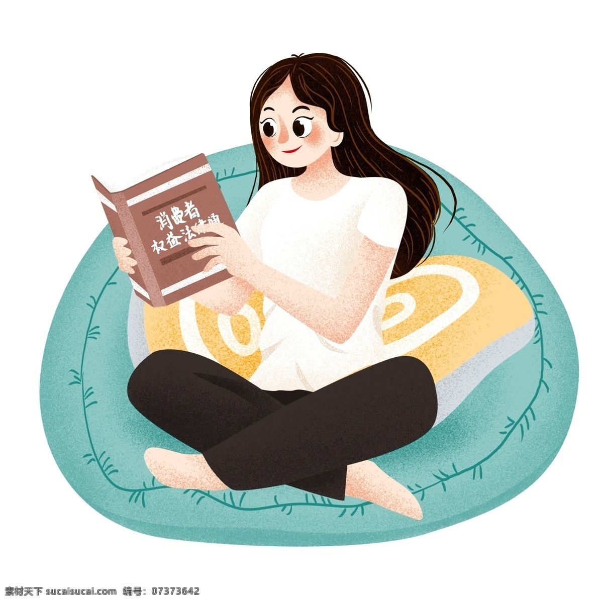 可爱 女孩 看书 插画 人物 手绘 绘画 卡通 简约 小清新 装饰 彩色