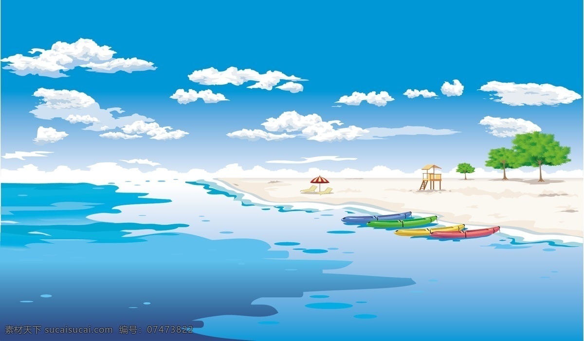 韩国 风景 矢量图 船 大海 大海风景 度假 海滩 树 其他矢量图