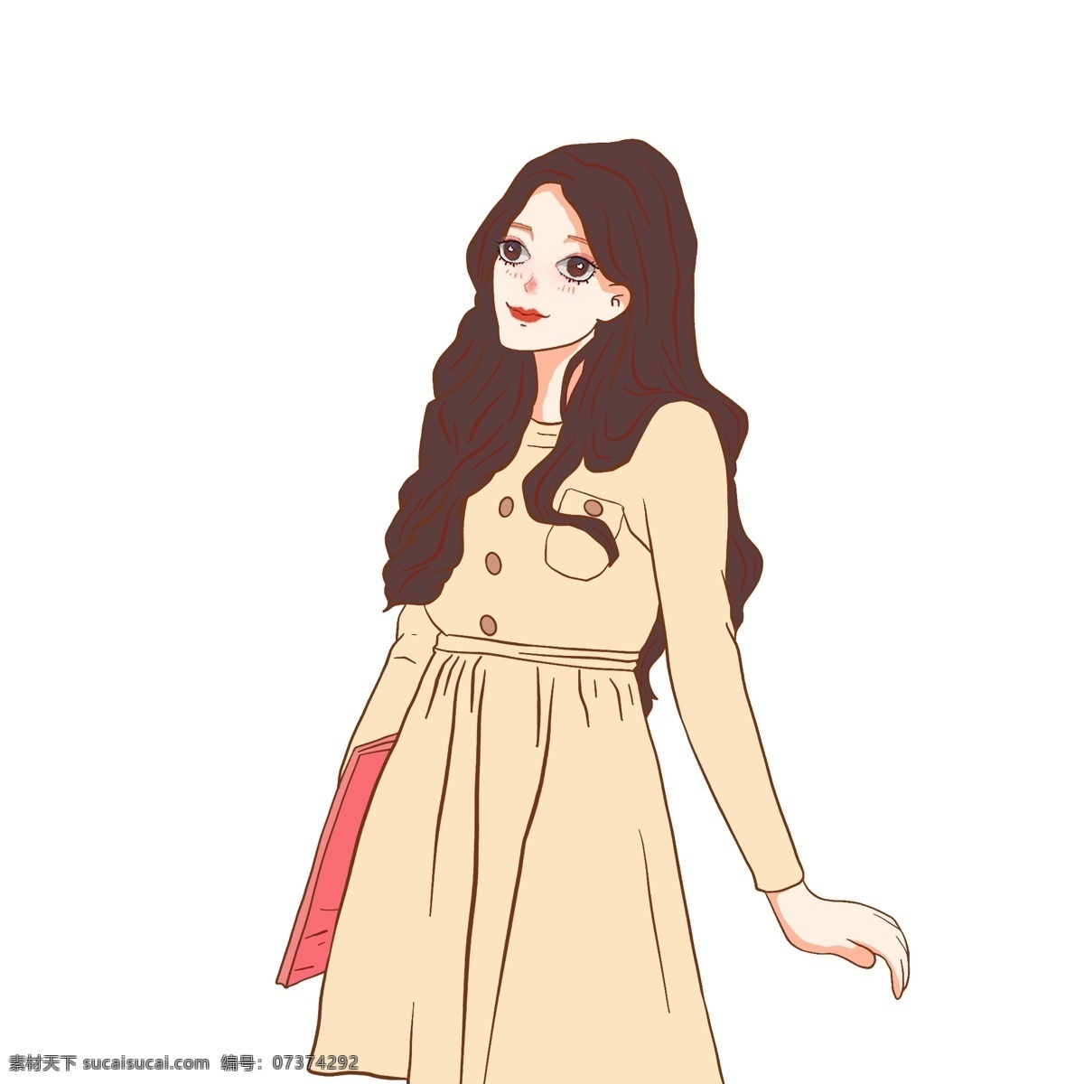手绘 一个 文艺 少女 插画 清新 女生 人物 治愈系