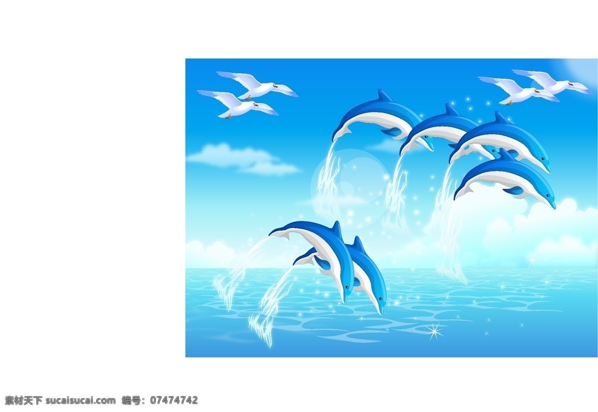 海豚 海鸥 大海 海鸟 海洋 蓝色 蓝天 海豚与海鸥 矢量图 其他矢量图