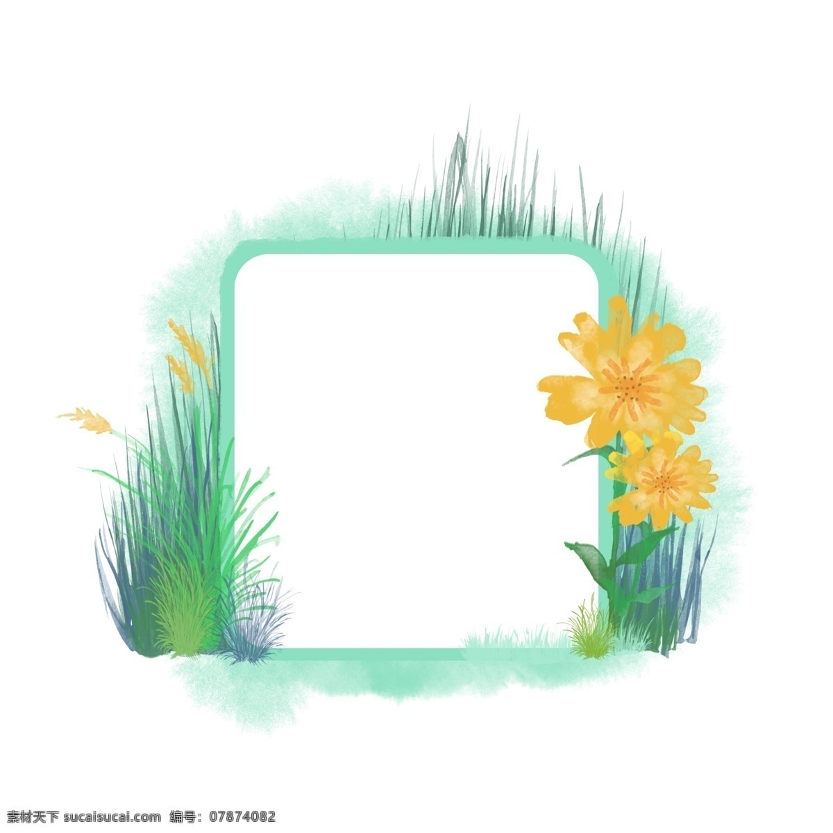 手绘 植物 叶子 绿叶 小花 水彩 水粉画 边框 商用 颜料 小清新 文艺 手账 贴纸