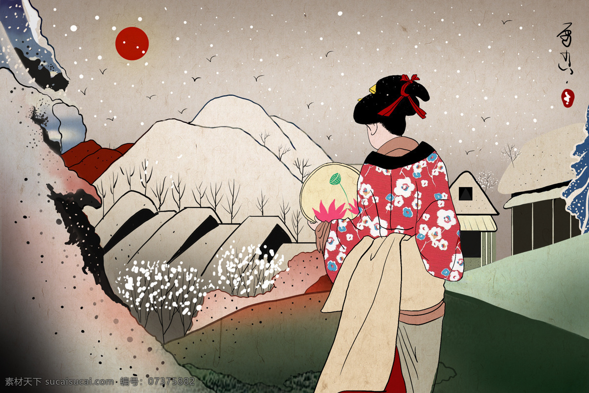 日式 浮世绘 传统 插画 海报 古风背景