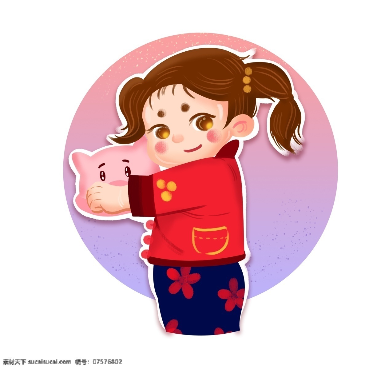 萌 娃 可爱 人物 元素 商用 中国风 春节 喜庆 萌娃娃 可爱娃娃 女孩 2019 新年 过年 红 猪 猪宝宝