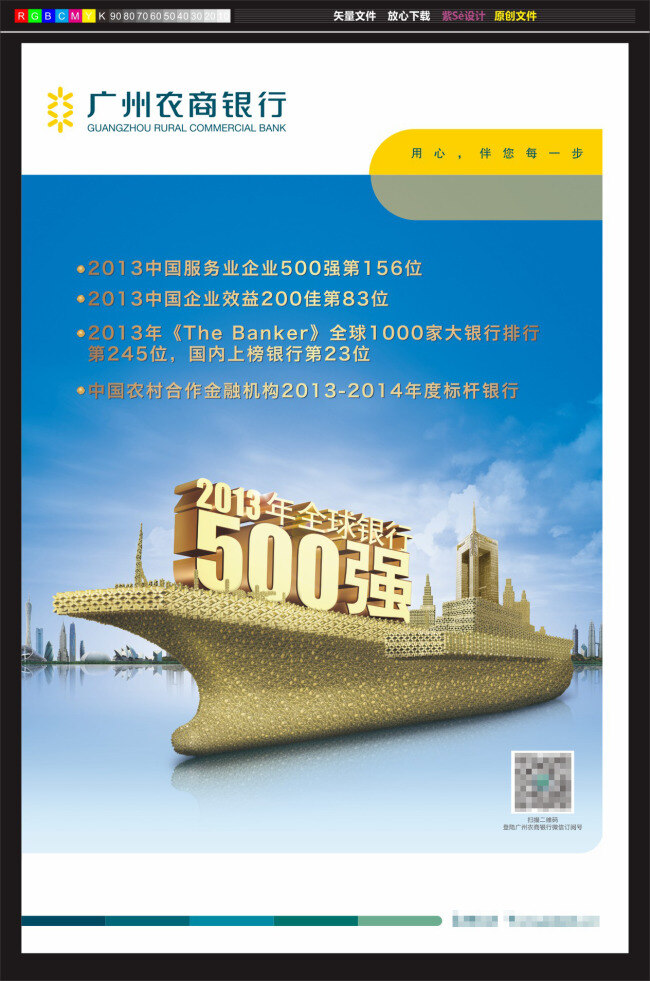 农商 海报 强 创意 背景 展板 广州农商银行 矢量 宣传单 dm单 500强 金色的船 城市 蓝天 白云