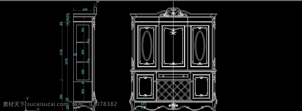 欧式酒柜图库 酒柜cad 家具图 cad 家具 环境设计 室内设计 dwg