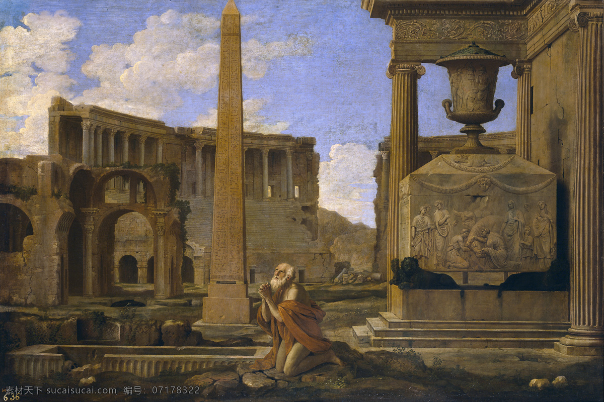 大师 画家 古典 画 建筑 景物 装饰画 油画 clasicas ruinas entre orando eremita jean lemaire 人物 高清 西方 国外 现代 家居装饰素材