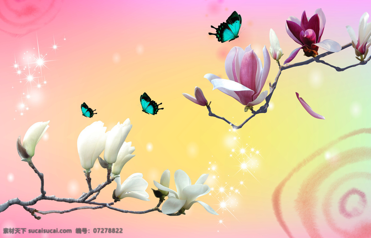3d 鲜花 蝴蝶 背景 墙 背景墙 3d渲染 效果图