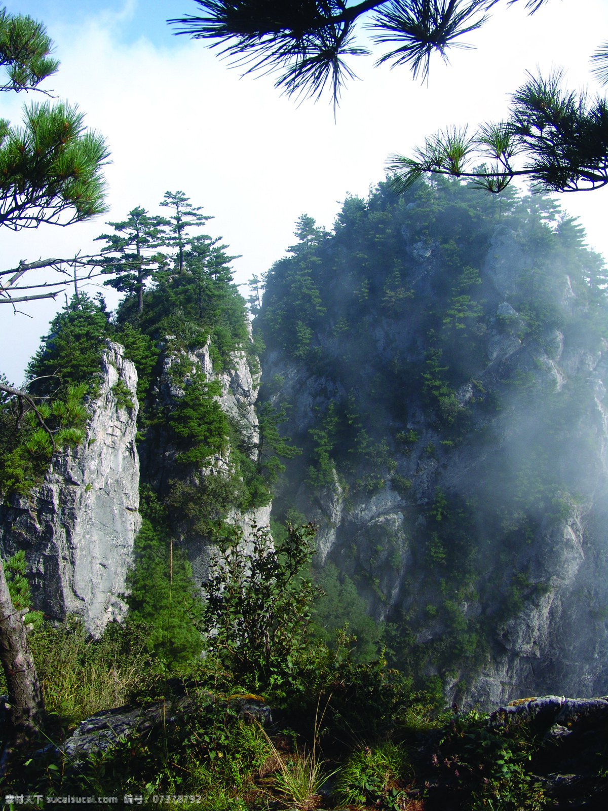 天竺山主峰 云 雾 高山 绿树 险峰 自然景观 山水风景 摄影图库