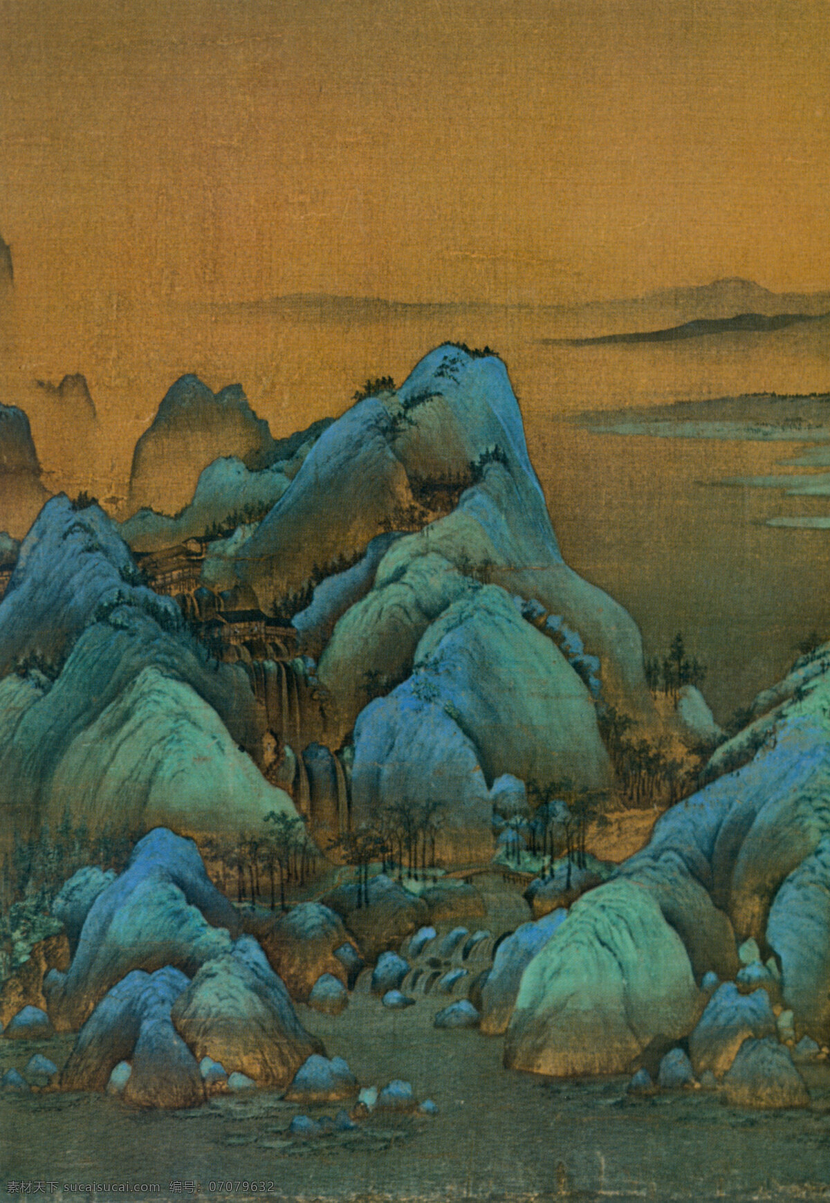 山水画 古典藏画 设计素材 山水名画 书画美术 棕色