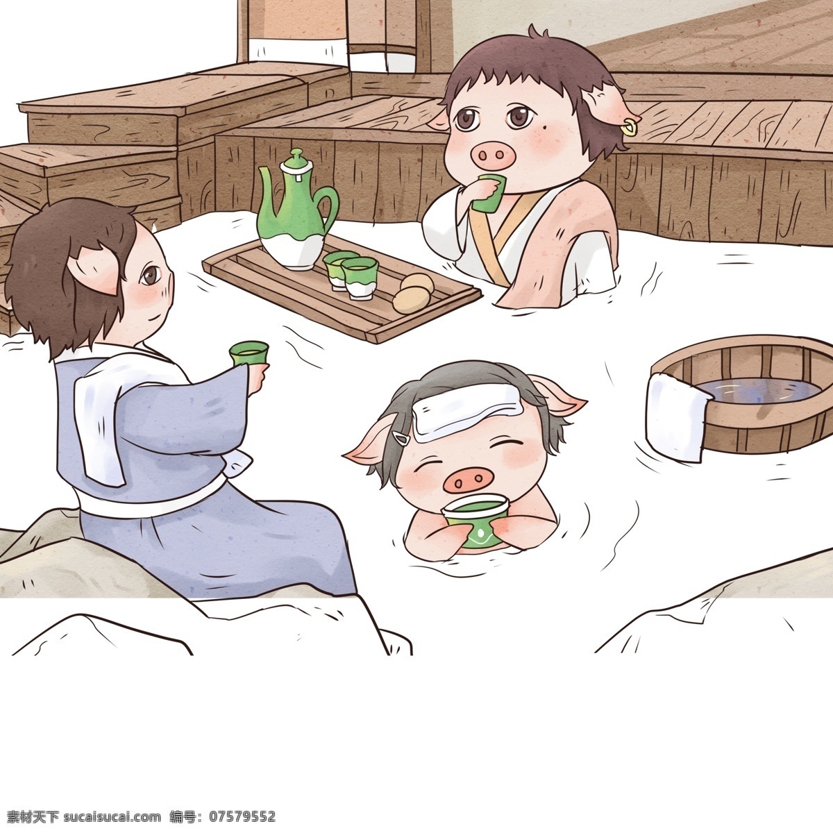 卡通 泡 温泉 小 猪 卡通小猪 小猪泡温泉 卡通动物 卡通插图 创意卡通下载 插图 png图下载