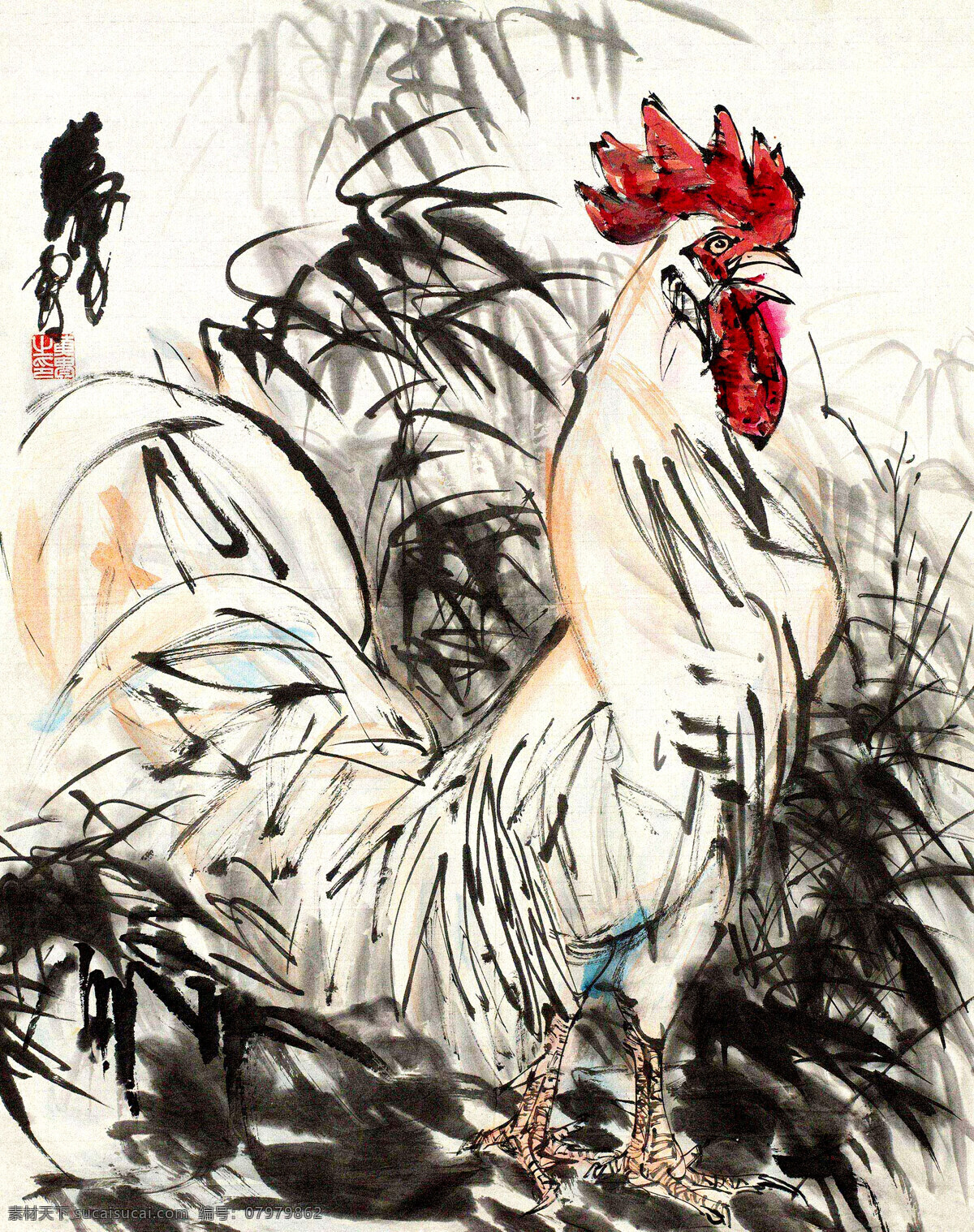 国画艺术 绘画书法 美术 水墨画 文化艺术 中国画 竹林 竹影 雄鸡 图 设计素材 模板下载 竹影雄鸡图 白公鸡 竹子 国画集89 矢量图 日常生活