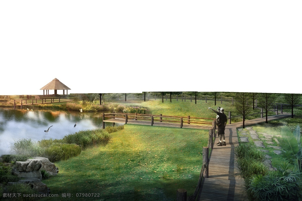 栈道 景观 效果图 湿地 公园 湖景 景观设计 文化艺术 传统文化