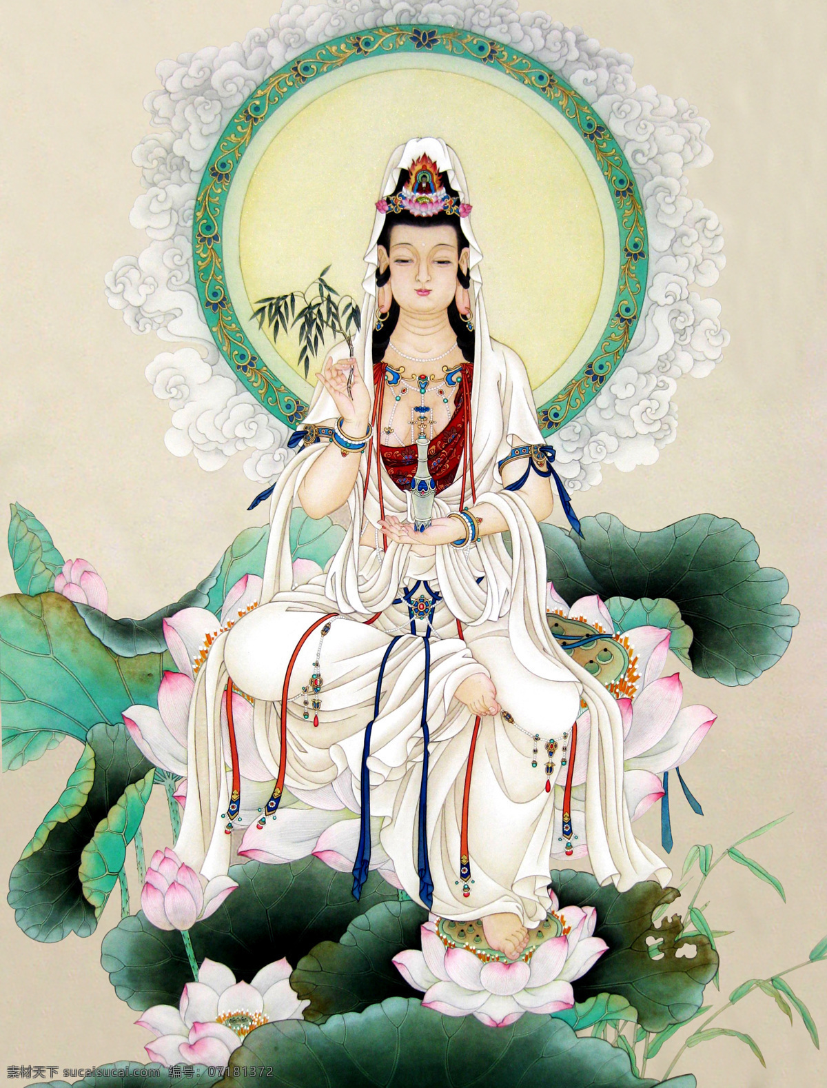 工笔观音大士 观音 佛像 菩萨 宗教 佛教 人像 观音大士 国画 工笔画 文化艺术 绘画书法