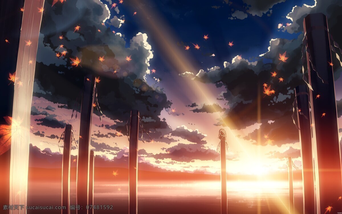 墓园 枫叶墓园 夕阳天空 唯美风光 乌云 傍晚乌云 游戏原画 游戏 原画 网游 页游 动漫 卡通 漫画 手绘 动漫场景 动画 玄幻 奇幻 原画场景 动漫动画 风景漫画