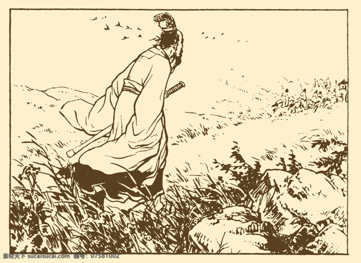 古代故事画库 屈原 连环画 端午 粽子 白描 人物 故事 传统故事 传统文化 分层 源文件