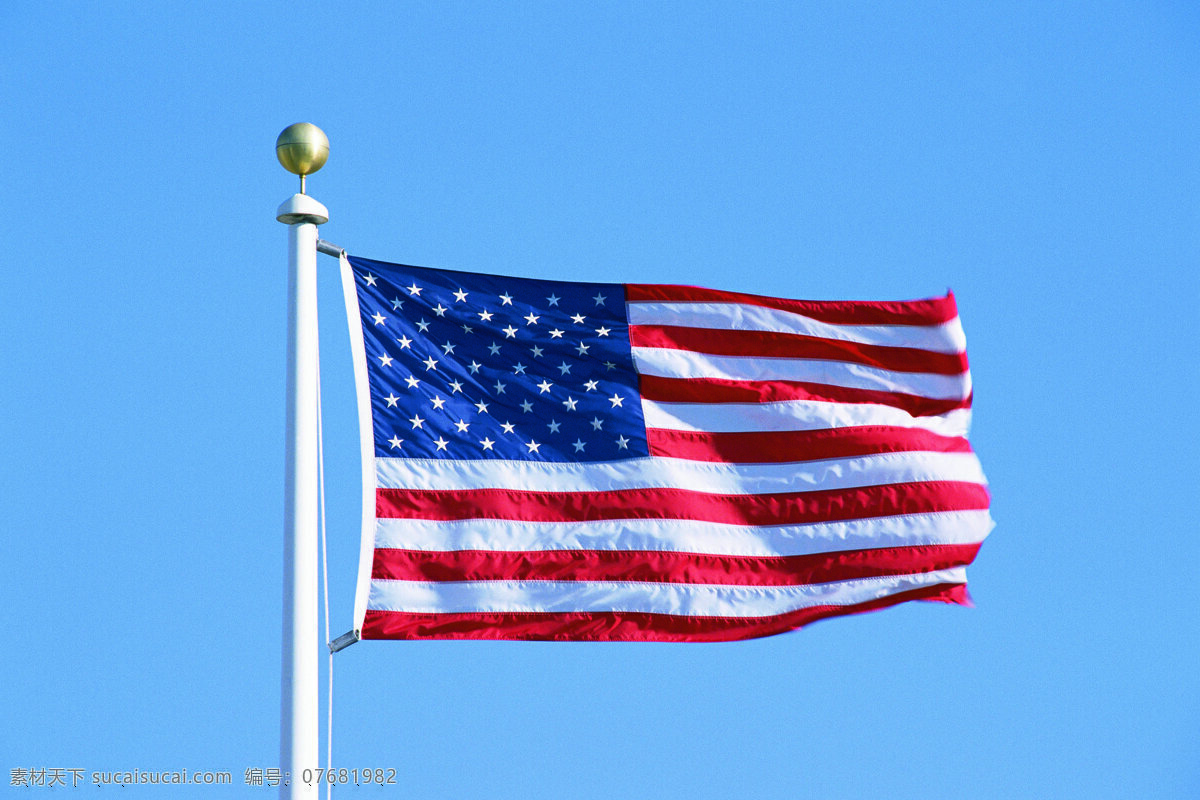 美国国旗 美国 国旗 旗帜 旗杆 飘扬 天空 文化艺术 摄影图库