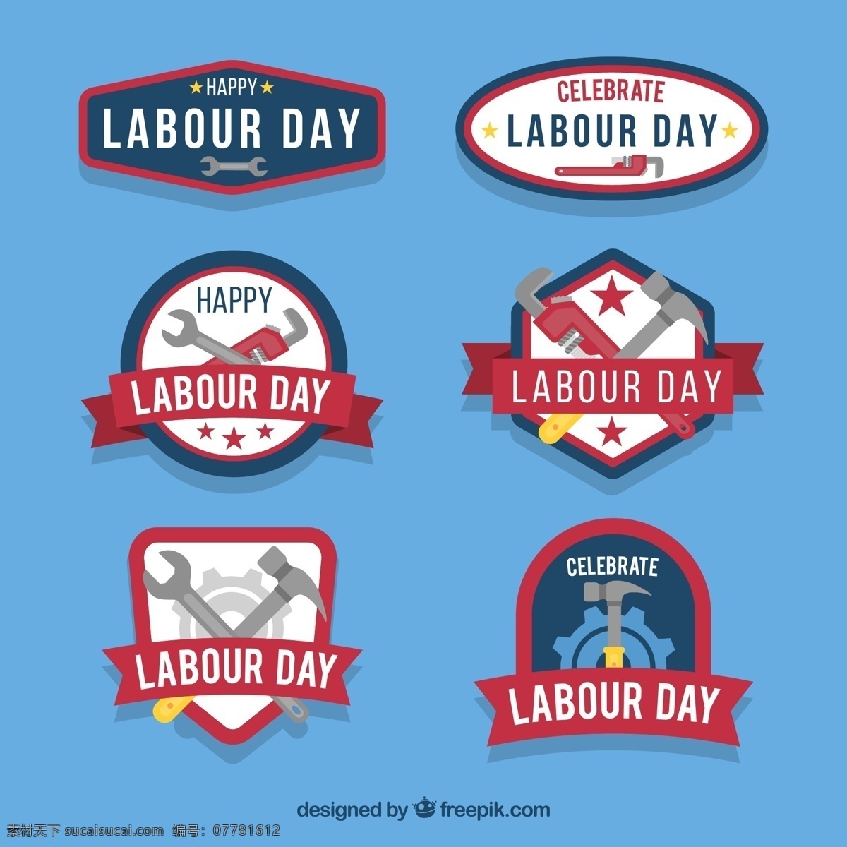 国际劳动节 标签 改锥 扳手 锤子 齿轮 红色 劳动节 labour day 矢量图 文化艺术 节日庆祝