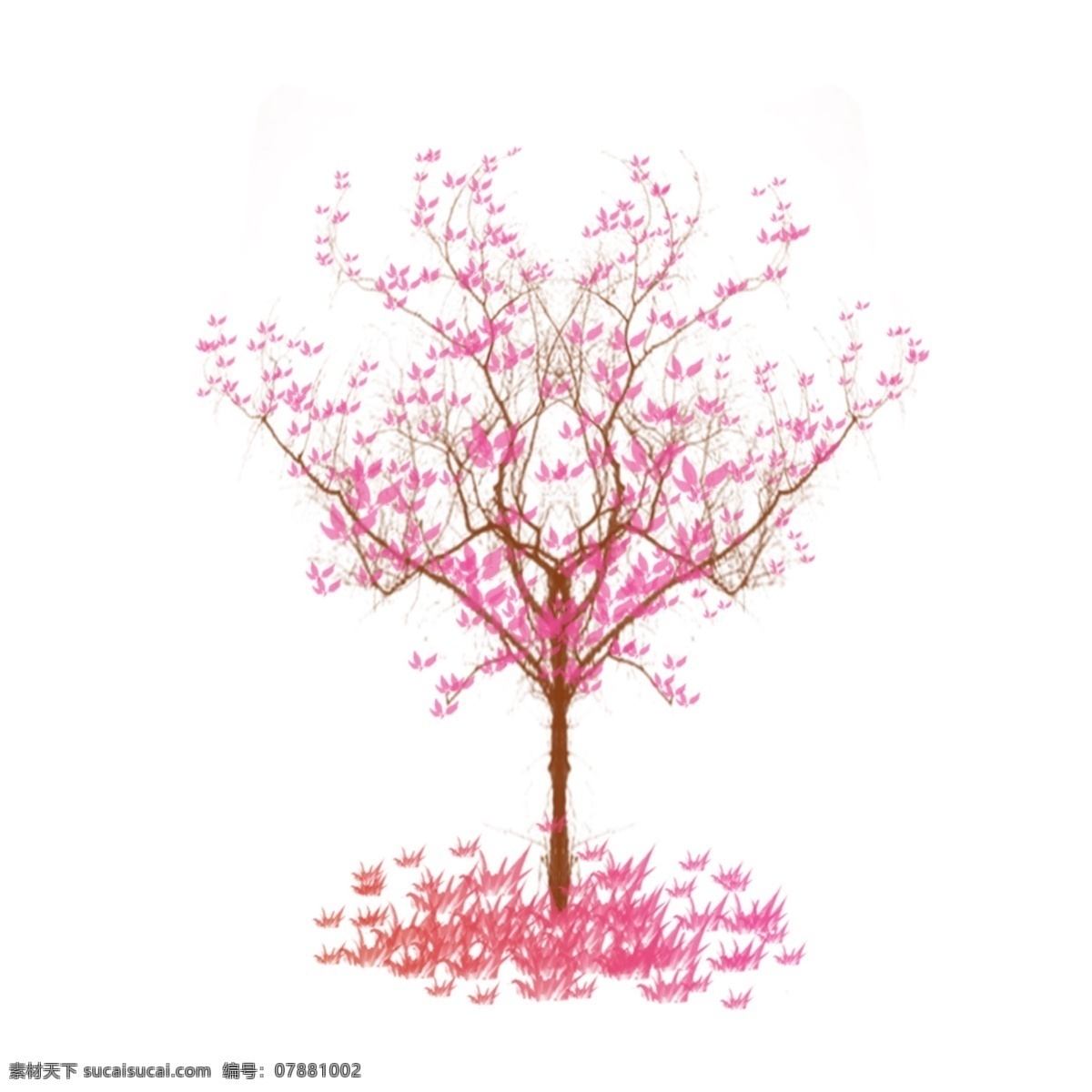 手绘 简约 意境 粉色 唯美 落叶 枯 树木 免 扣 樱花