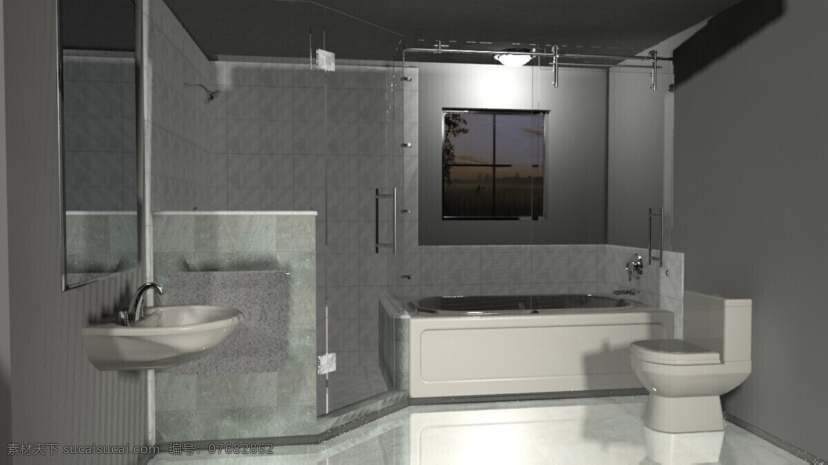 无 框 玻璃 系统 浴室 3ds 发明家 灰色