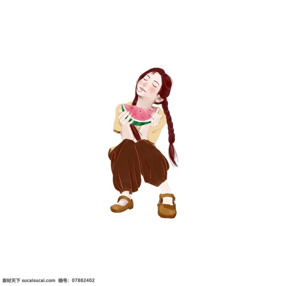 吃 西瓜 小女孩 卡通 人物