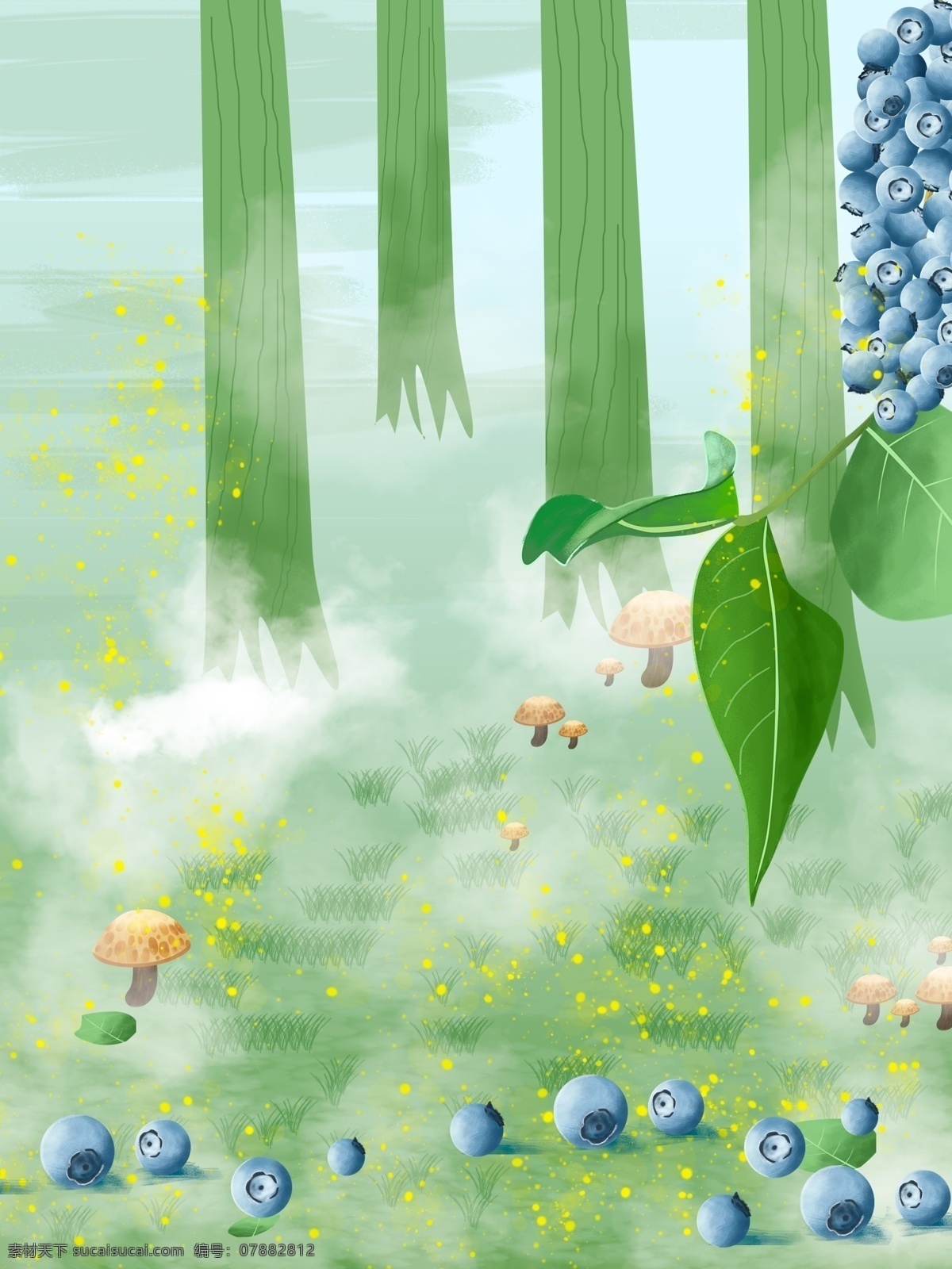 唯美 绿色 蓝莓 树 插画 背景 小清新背景 通用背景 水果背景图 植物背景 果树 特邀背景 蓝莓树