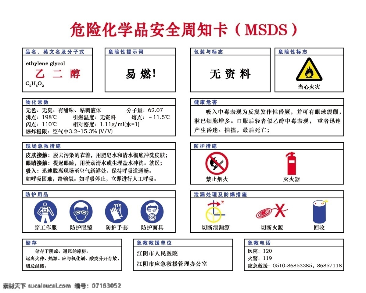 安全周知卡 乙二醇 危险 化学品 安全 周知 卡 分层 源文件
