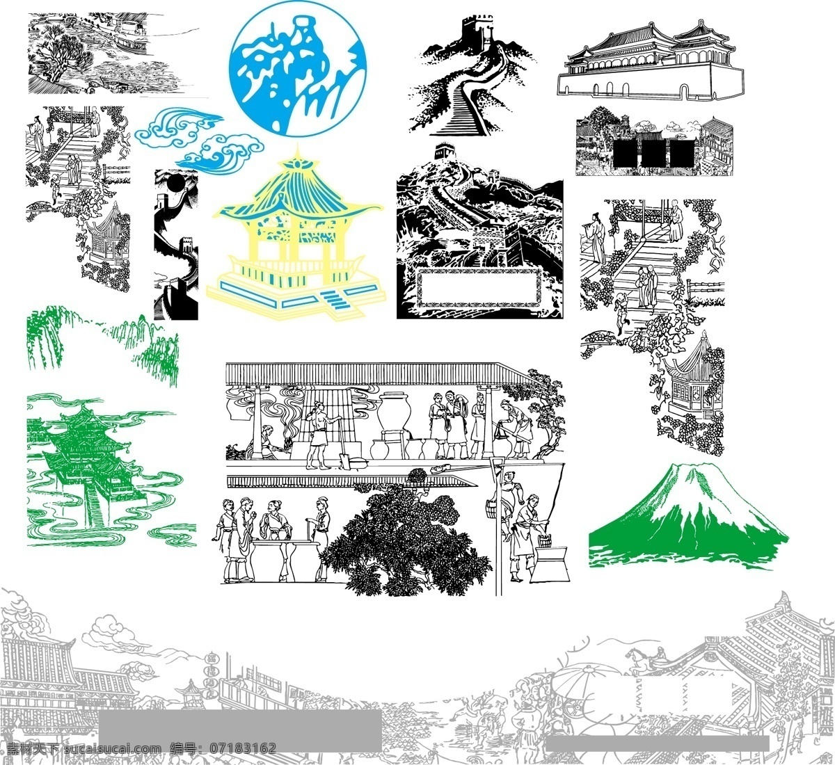 背景山 底纹边框 边框相框 矢量龙图 矢量图库