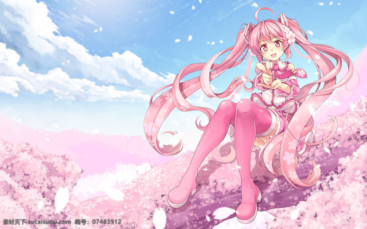 粉色 初 音 miku 长发 樱花 卡通 动漫 可爱