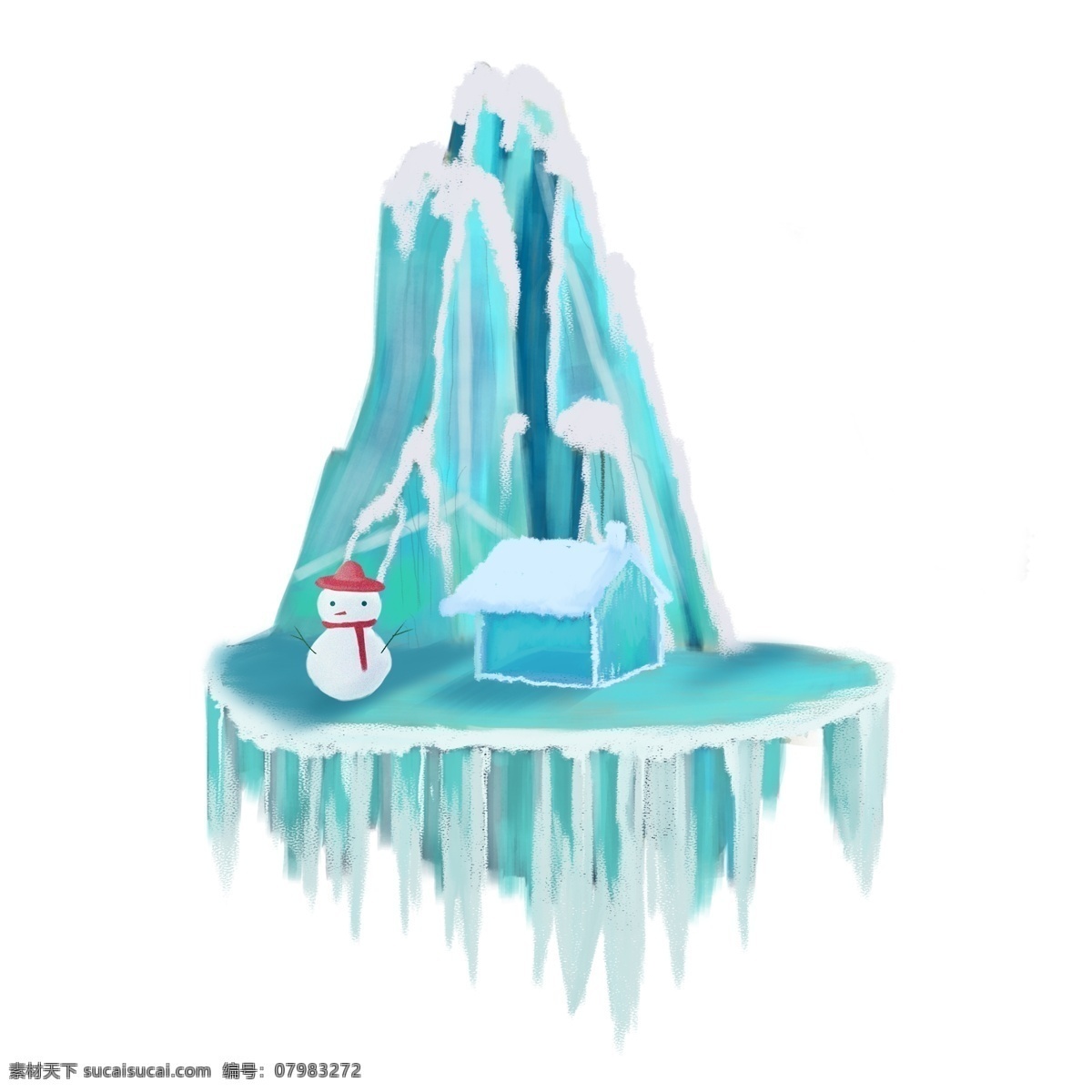 绿色 清新 悬浮 岛 立体 插画 冬季 悬浮岛 冰雪世界