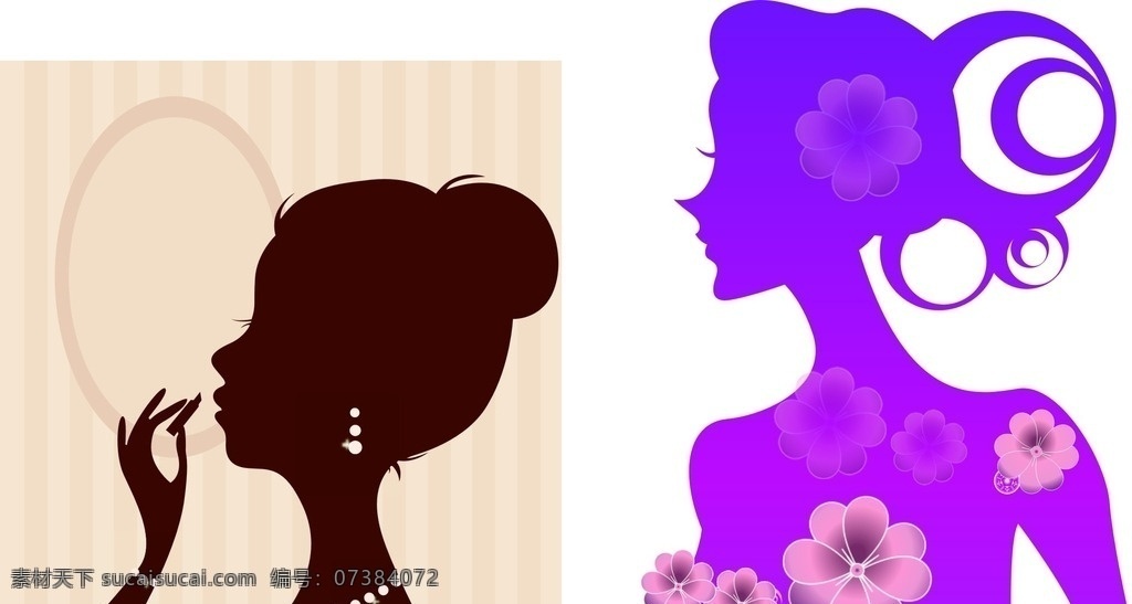 女性 化妆 剪影 矢量 矢量人物 女性剪影 侧面 化妆女人 涂唇膏 首饰 镜子 矢量图 卡通设计