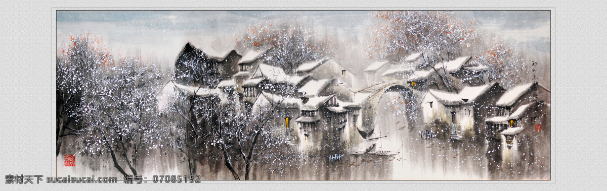 春夏秋冬 装饰画 高清 江南水乡 国画 无框画 水墨 风光 风景 山水 绘画书法 文化艺术