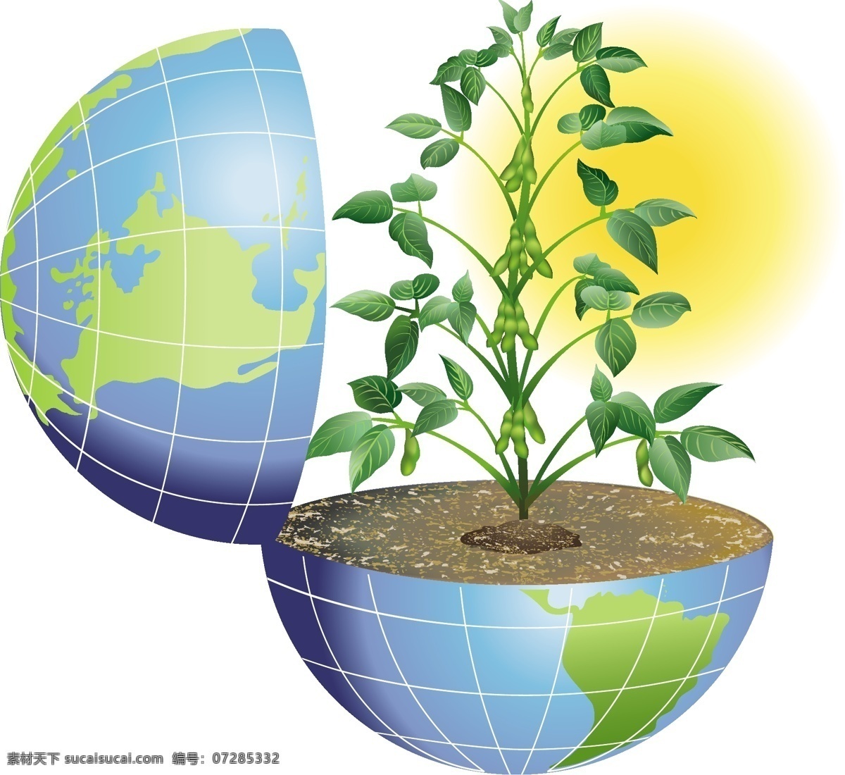 地球生命力 矢量地球 活力 毛豆 植物 矢量素材 白色