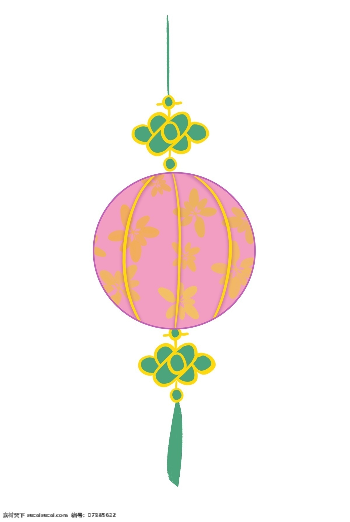 卡通 手绘 粉色 圆球 吊饰 插画 吊坠 装饰物 摆饰品 绿色 黄色 球体 花朵 编织 吉利 吉祥 平安 安康
