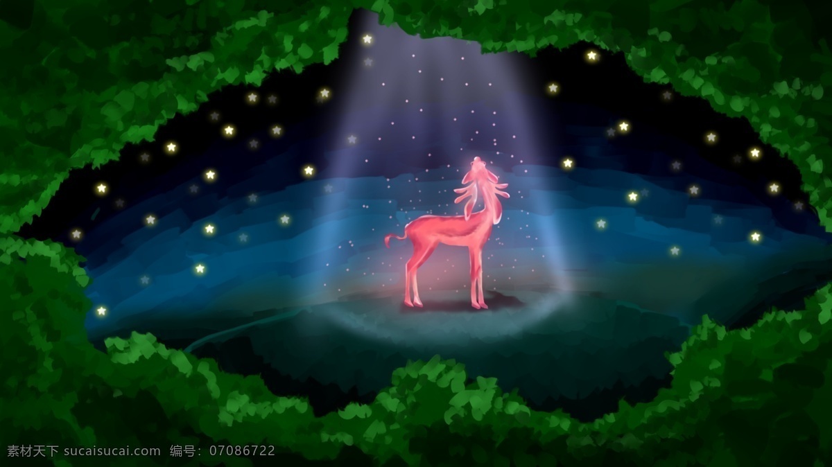 治愈 鹿 夜空 森林 简约 林深见鹿 偶遇麋鹿精灵